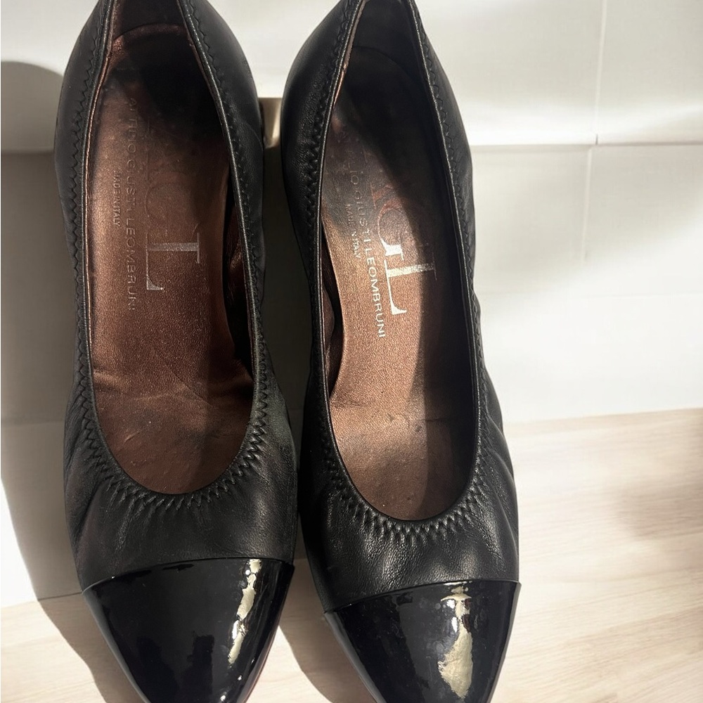 AGL Black Leather Flats with Glossy Toe